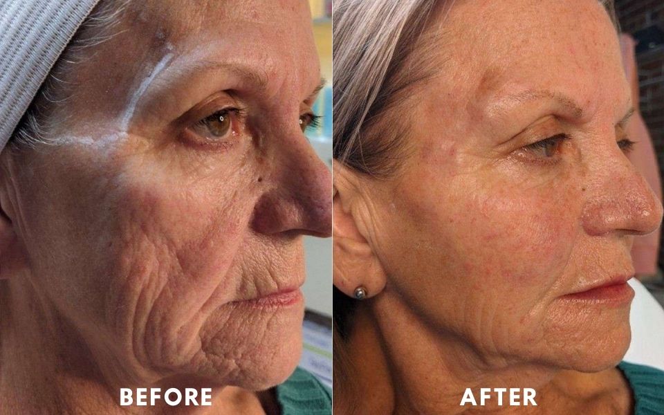 Woman's before and after microneedling treatment results in Goldsboro, NC at ABM Wellness.